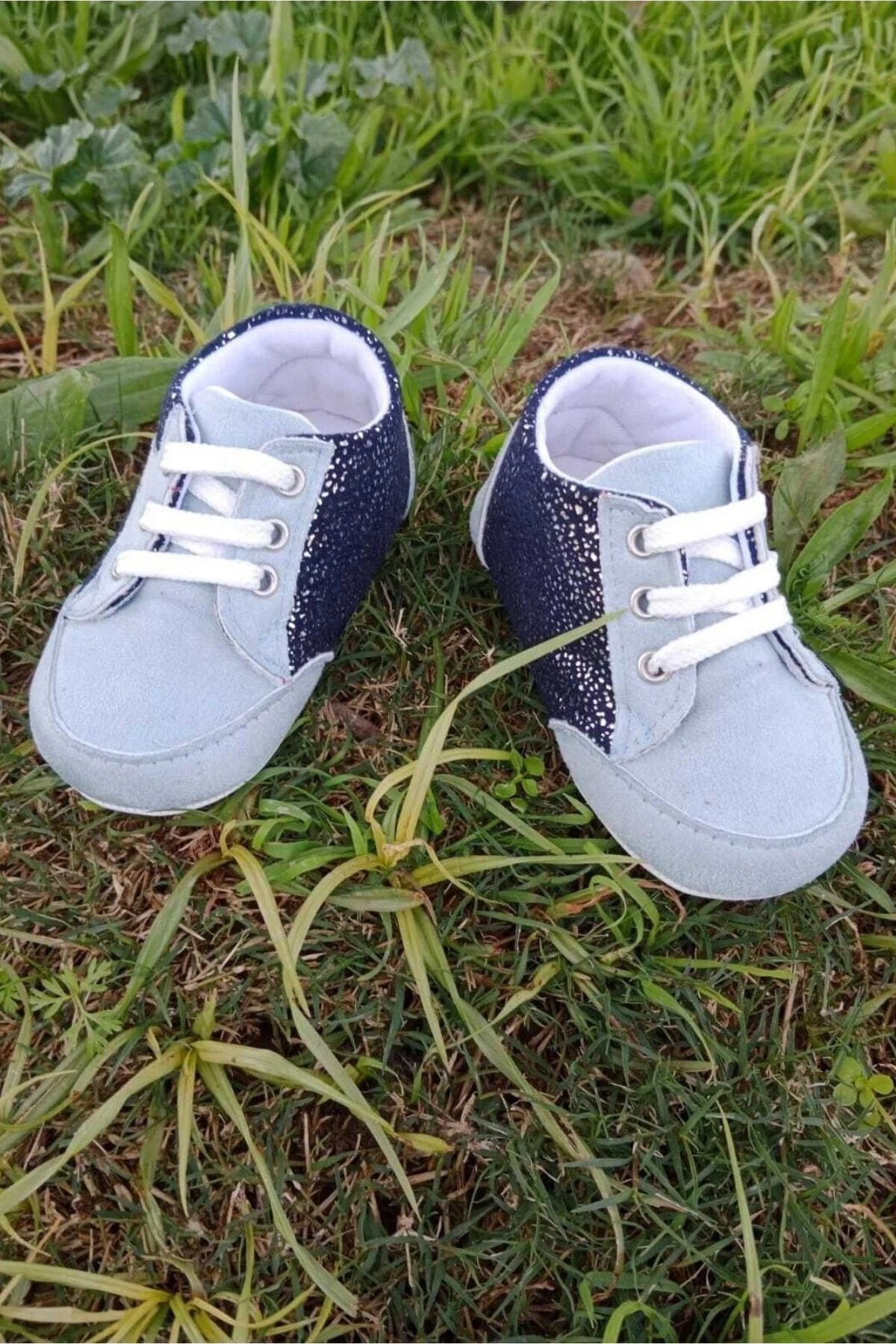 Bebe Mavi Renkli İci Pamuklu Organik Cocuk Bebek İlkadim Bagcikli Patik Sneaker Casual Ayakkabi