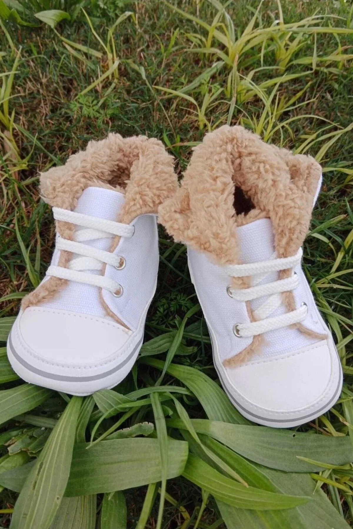 Beyaz Renkli Converse Model İci Polarli Organik Unisex Cocuk Bebek İlkadim Bagcikli Patik Sneaker Casual Ayakkabi