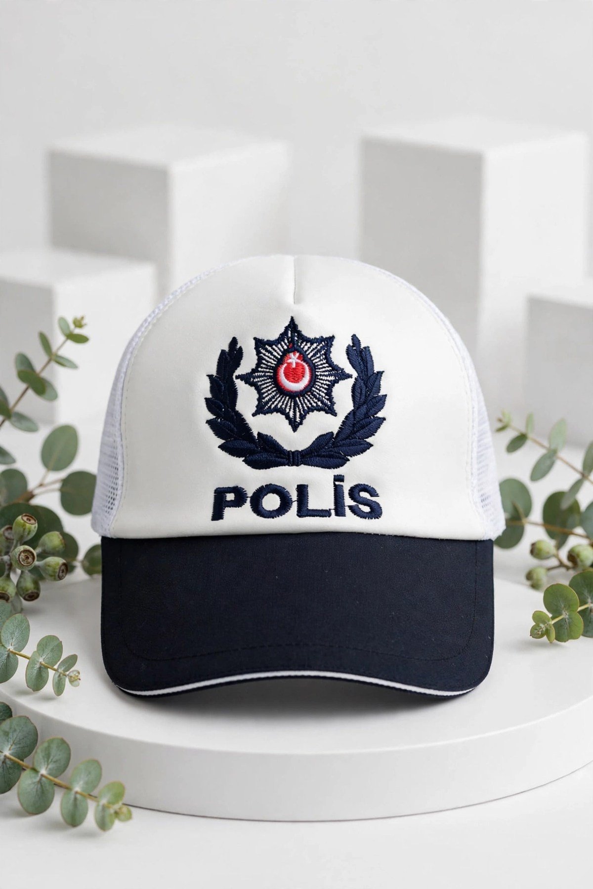 Beyaz Renkli Yazlik Fileli Trafik Polis Amir Sapka Kep