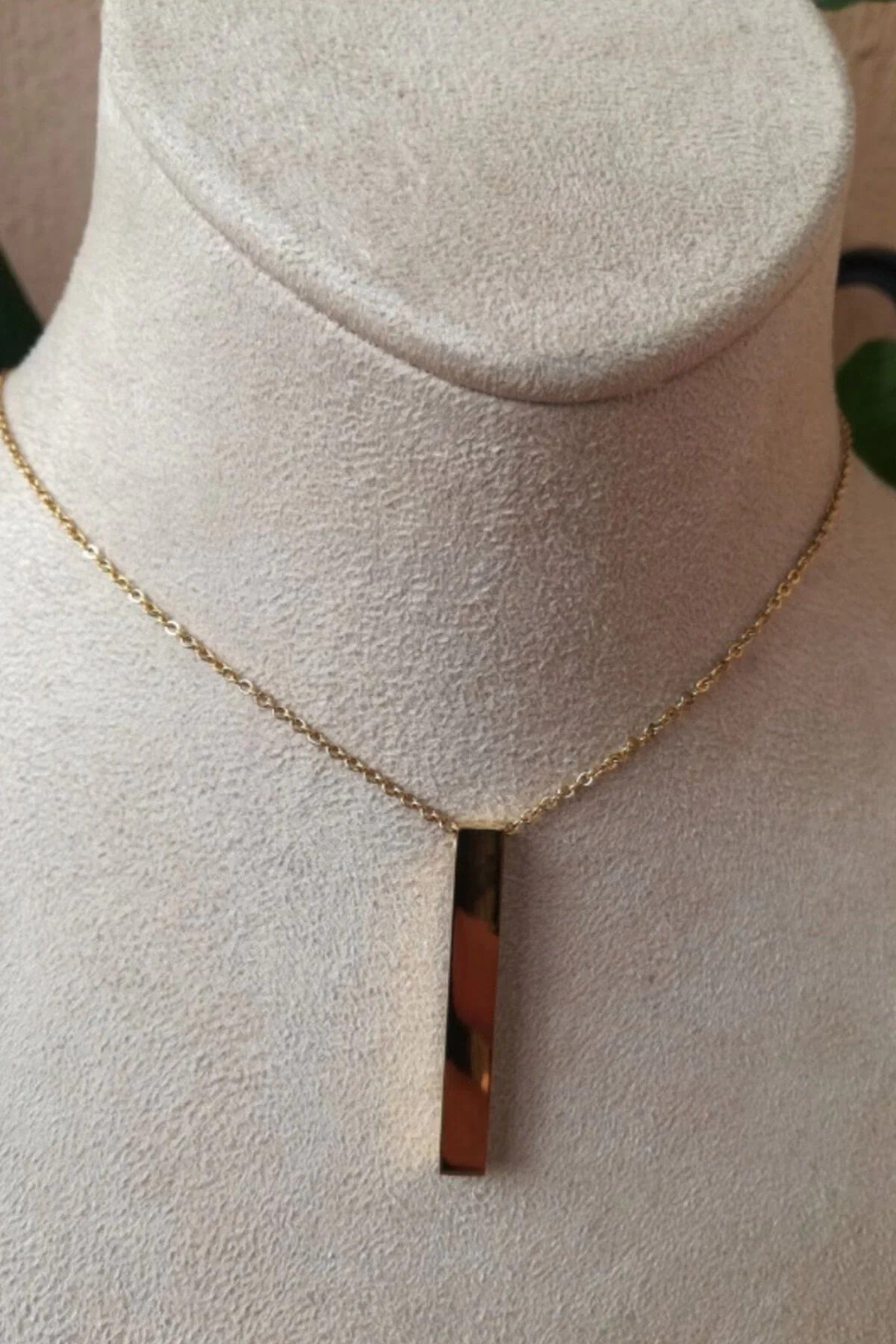 Cubuklu Tasarim İnce Gold Zincirli Altin Renkli Kaliteli Paslanmaz Celik Kolye Stainless Stell