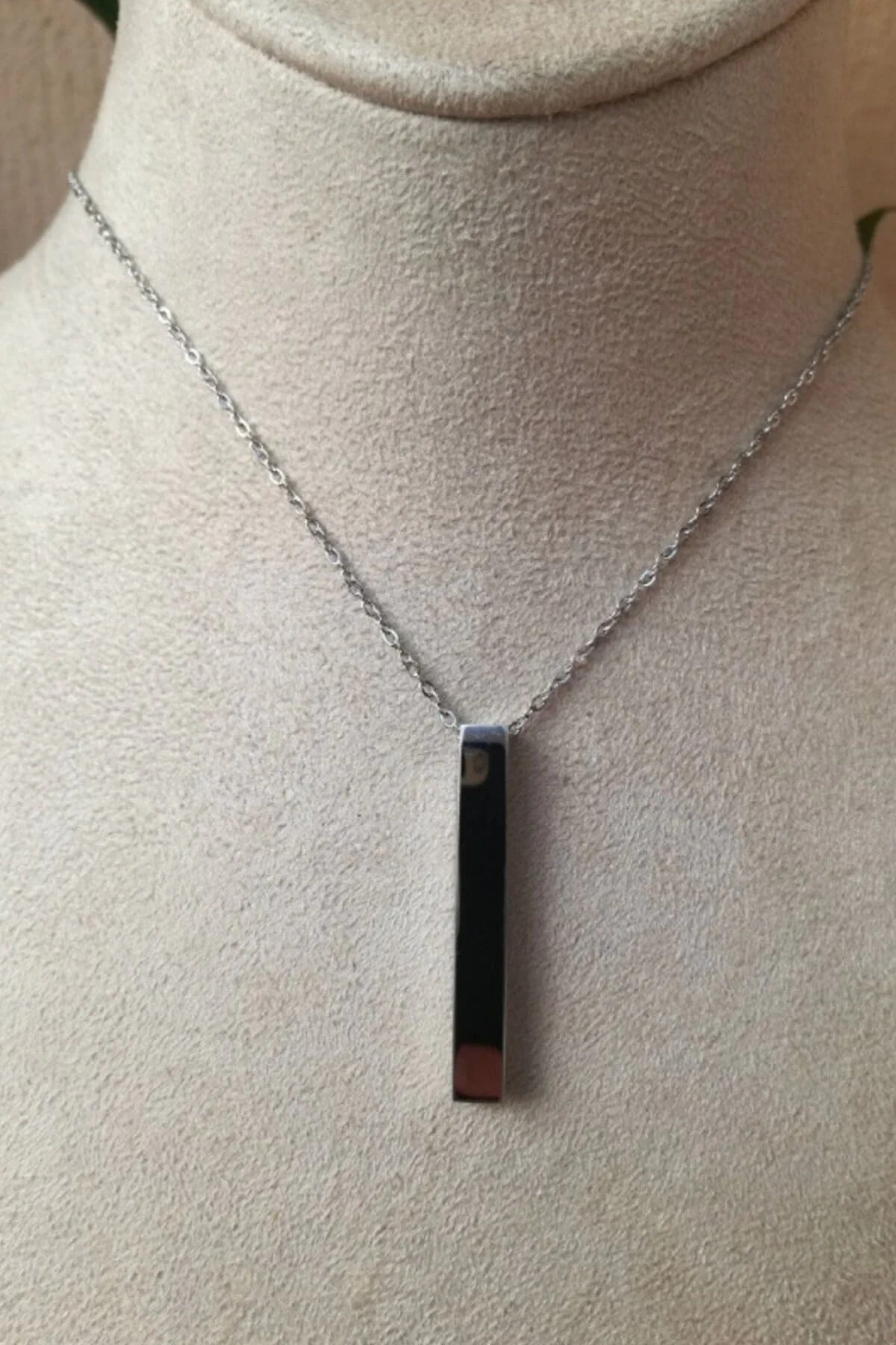 Cubuklu Tasarim İnce Silver Zincirli Gumus Renkli Kaliteli Paslanmaz Celik Kolye Stainless Stell