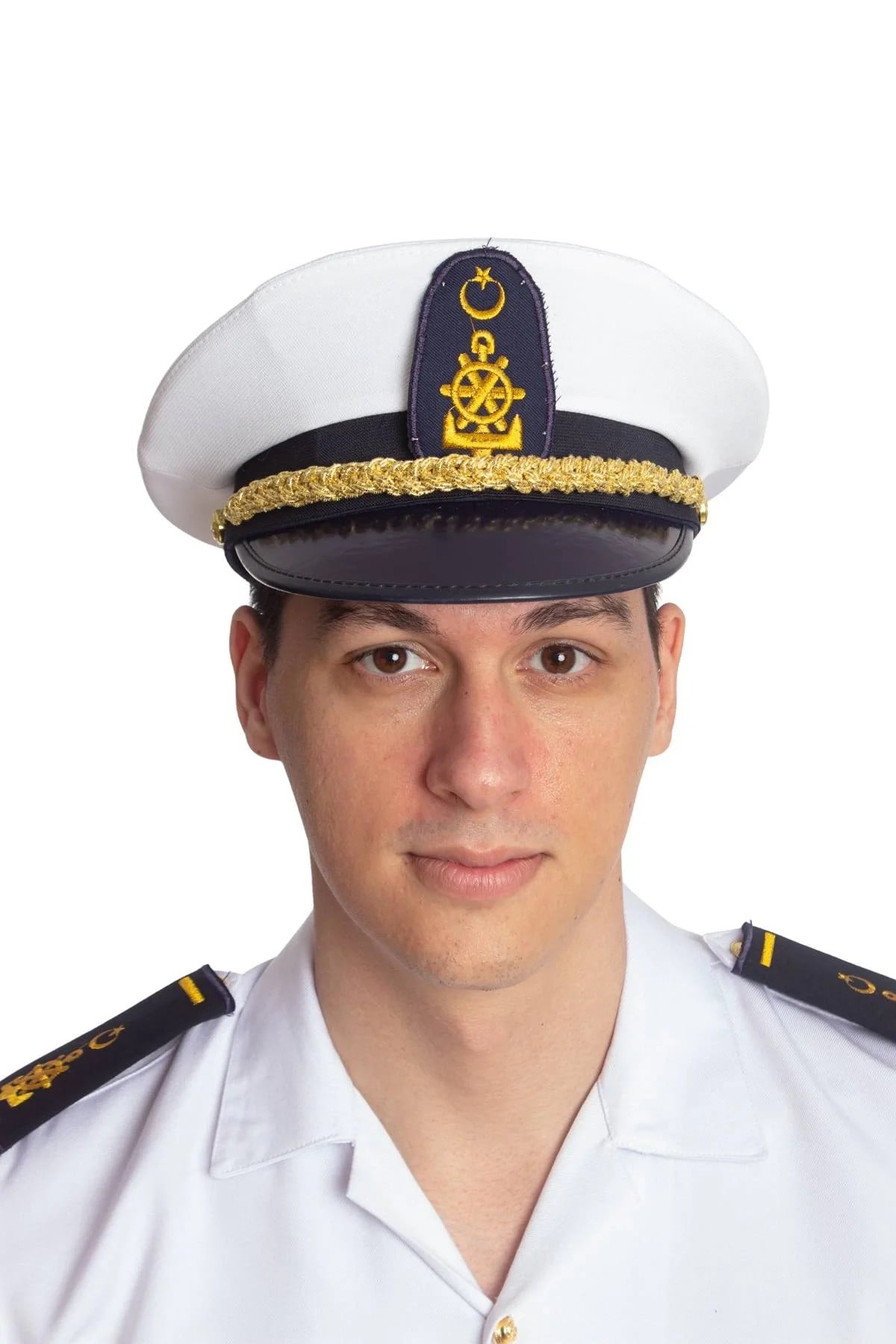 Deniz Kuvvetleri Deniz Fakultesi Beyaz Renkli Kokartli Yuvarlak Kaptan Mesdres Harici Sapka