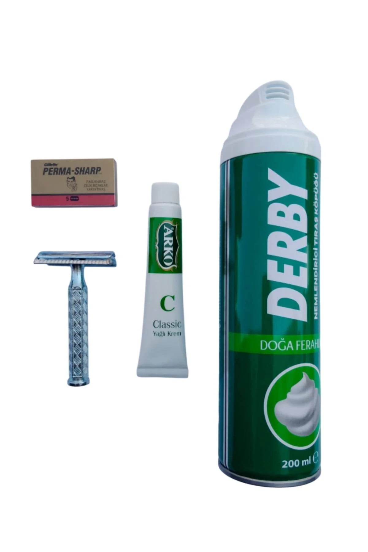 Derby Tras Kopugu Paslanmaz Krom Yuma Tras Makinasi Perma Sharp Yaprak Jilet Arko Nem Klasik Cilt Besleyici Yagli Krem 20 Cc Tras Seti