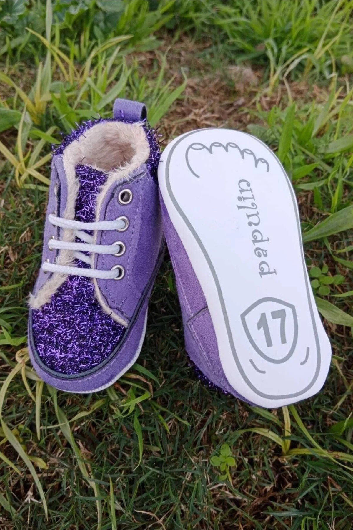 Eflatun Renkli İci Polarli Organik Ortopedik Cocuk Bebek İlkadim Bagcikli Patik Kanvas Sneaker Casual Ayakkabi