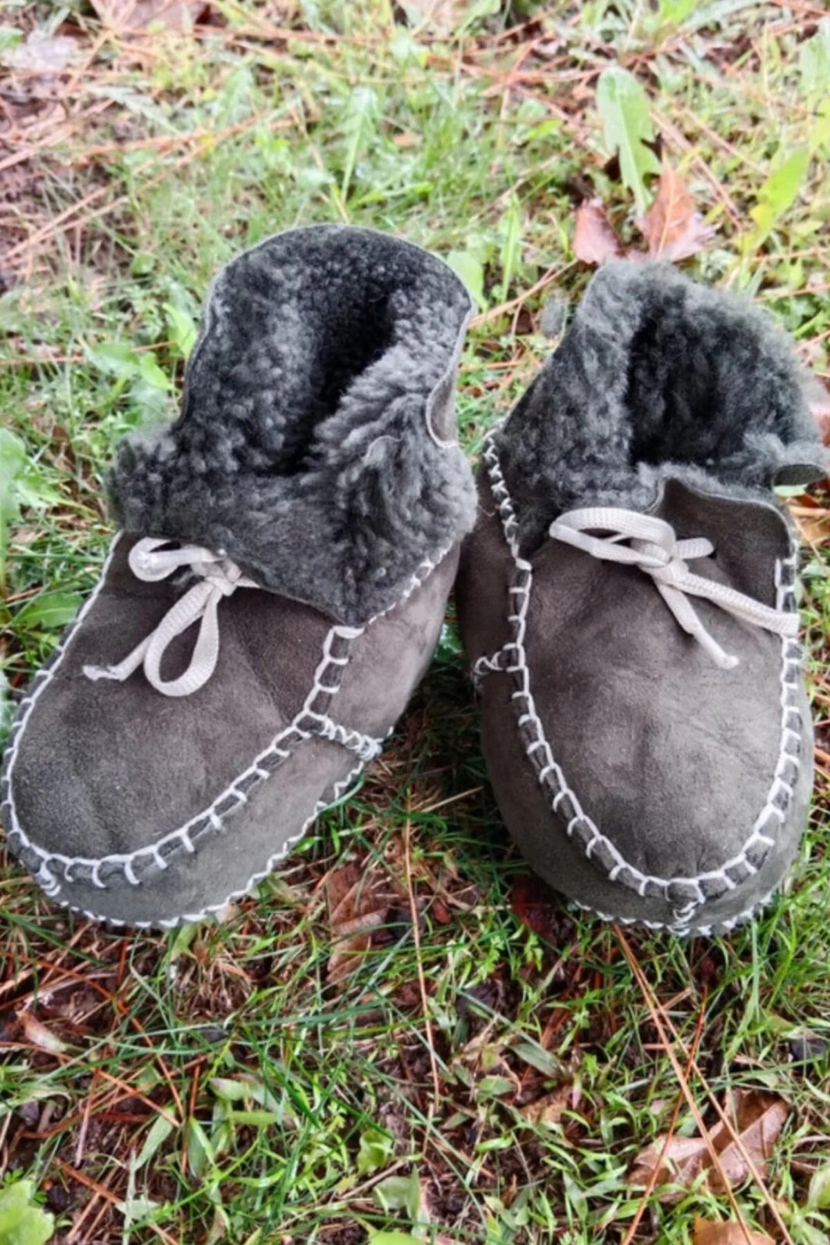 Haki Renkli Hakiki Kuzu Derisi Bagcikli İci Polarli Organik Ortopedik Cocuk Bebek İlkadim Bagcikli Patik Kanvas Sneaker Casual Deri Ayakkabi