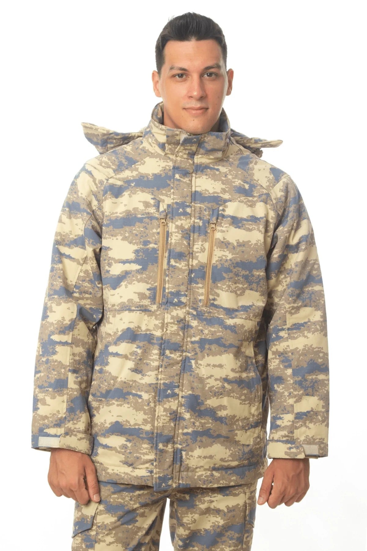 Hava Kuvvetleri Yeni Kamuflaj Renkli Uzun Kollu Sapkali Fermuarli Airsoft Parka Mont Kaban