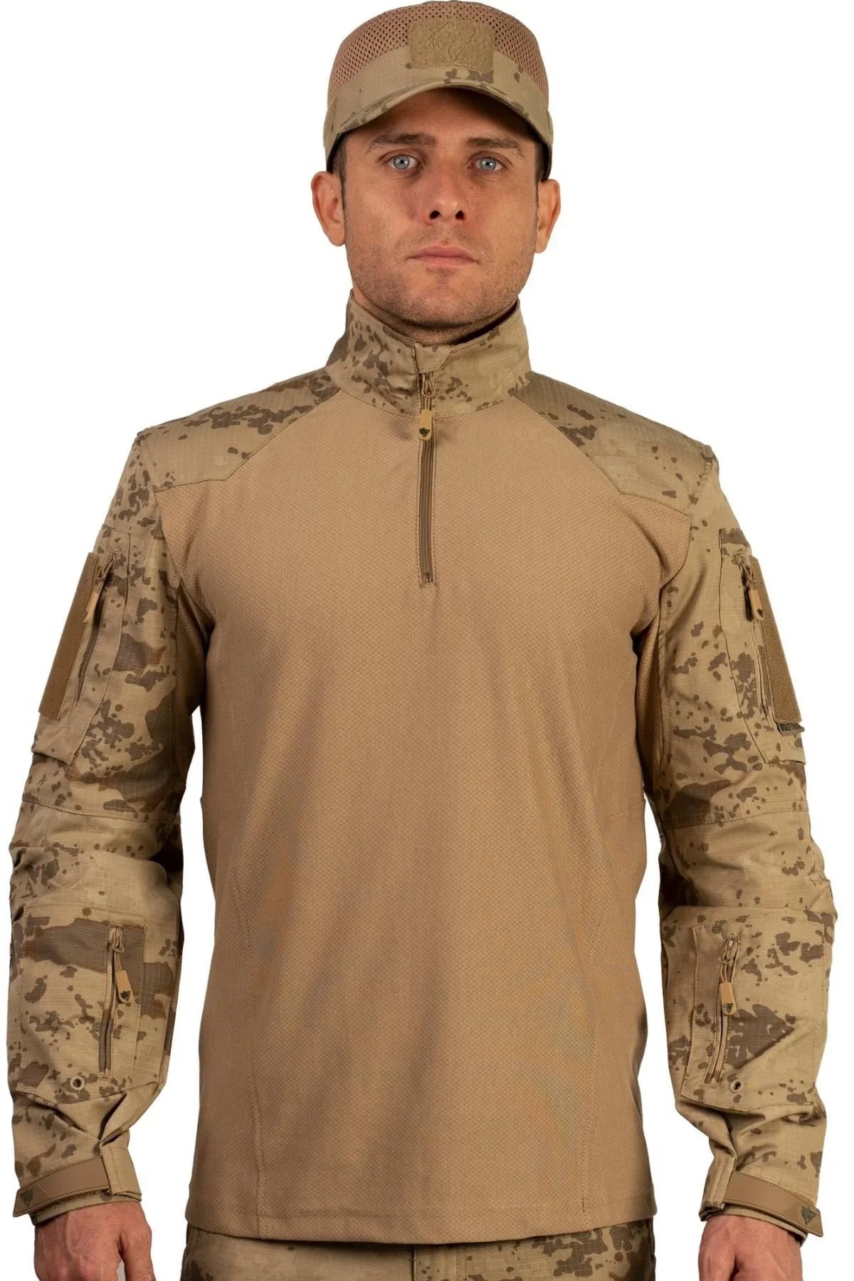 Jandarma Col Kamuflaj Renkli Sungur Model Uzun Kollu 4 Cepli Bato Yaka Ceyrek Fermuarli Operasyon Taktik Combat T Shirt