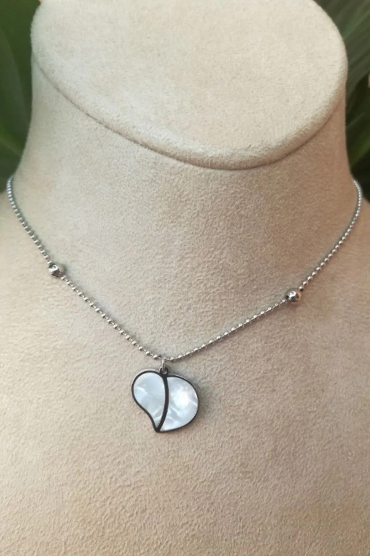 Kalpli Tasarim İnce Silver Top Zincirli Gumus Renkli Ay Tasli Kaliteli Paslanmaz Celik Kolye Stainless Stell