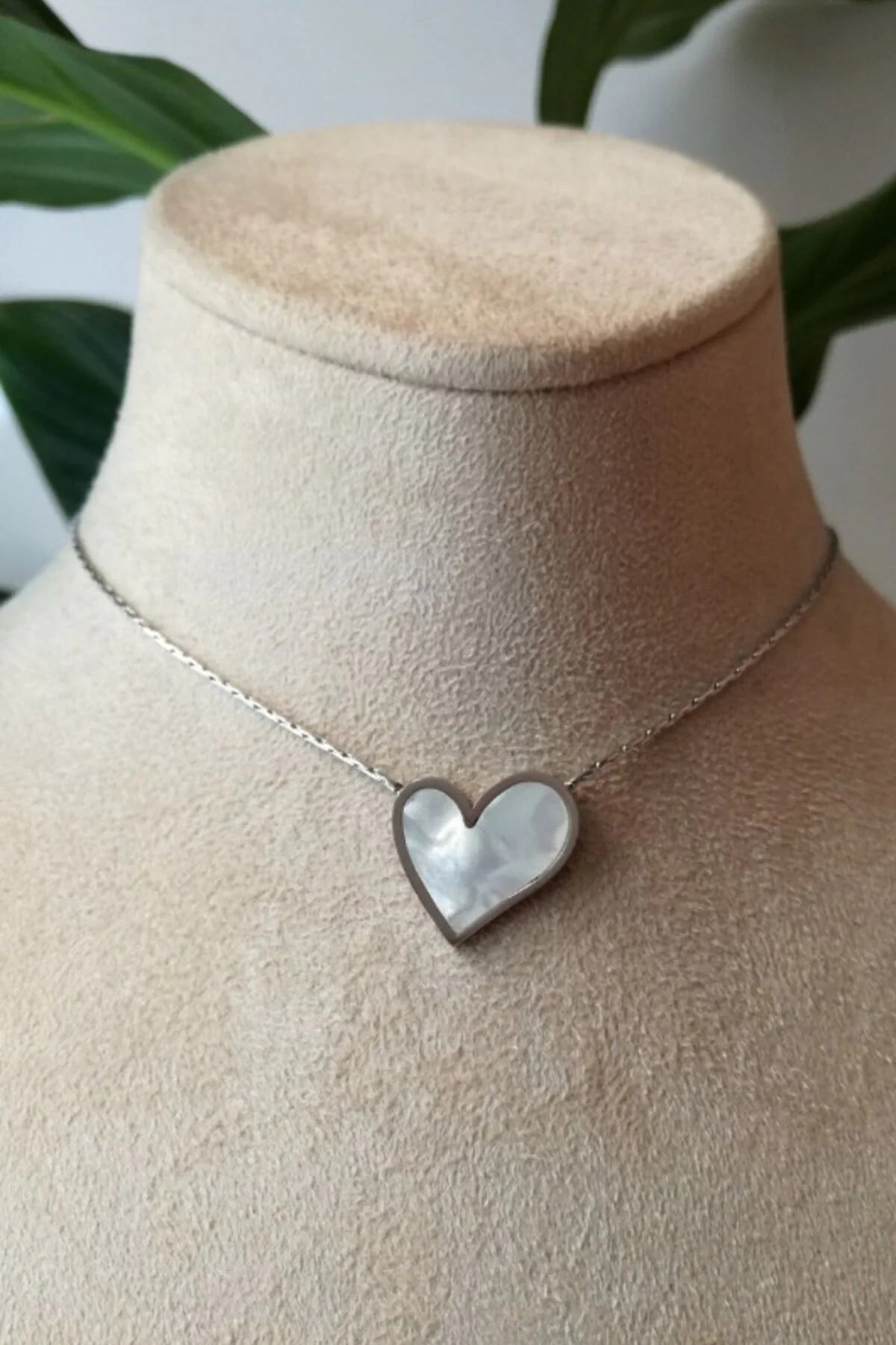 Kalpli Tasarim İnce Silver Zincirli Gumus Renkli Ay Tasli Kaliteli Paslanmaz Celik Kolye Stainless Stell