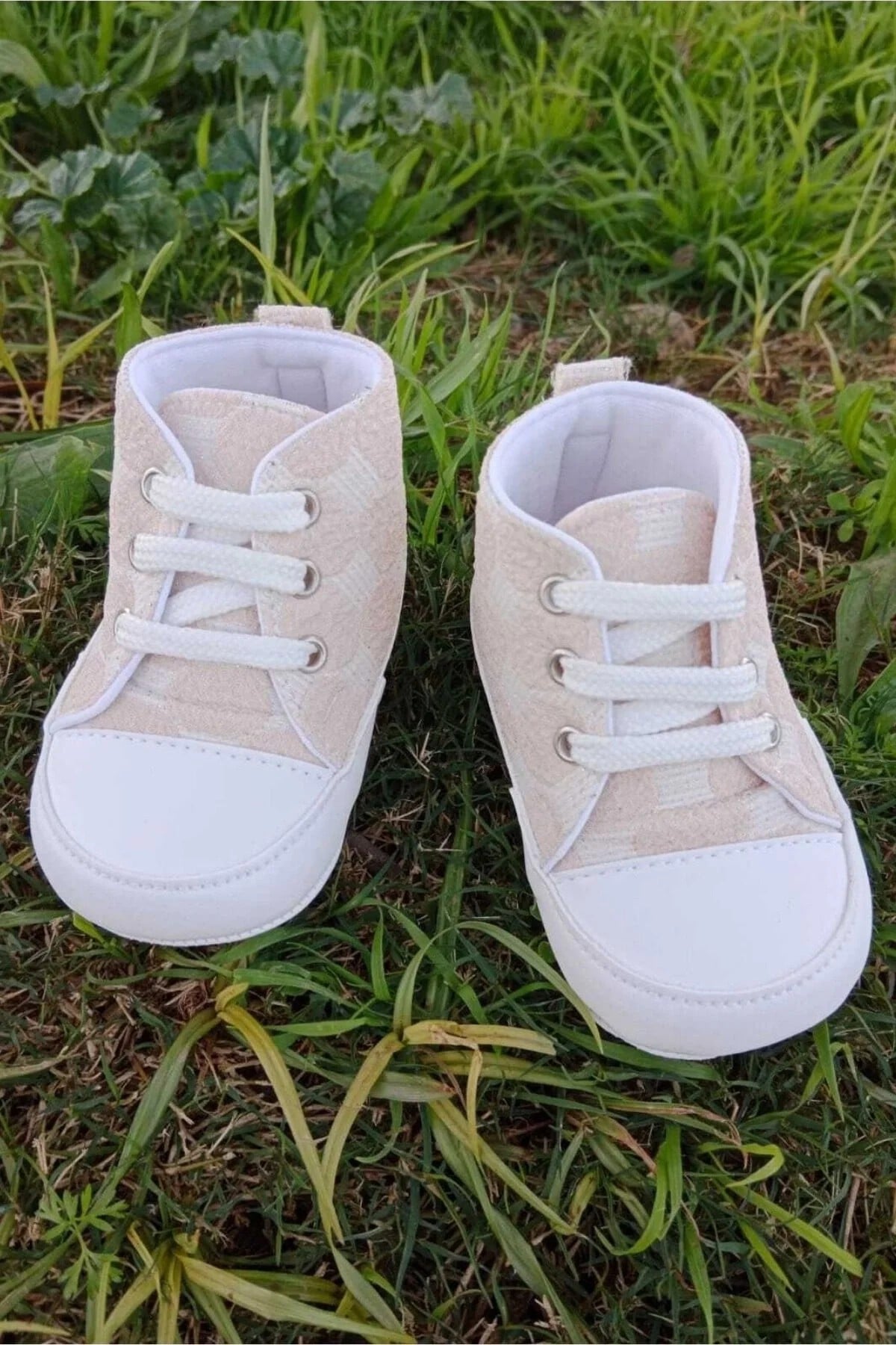 Krem Renkli İci Pamuklu Organik Cocuk Bebek İlkadim Bagcikli Patik Sneaker Casual Ayakkabi