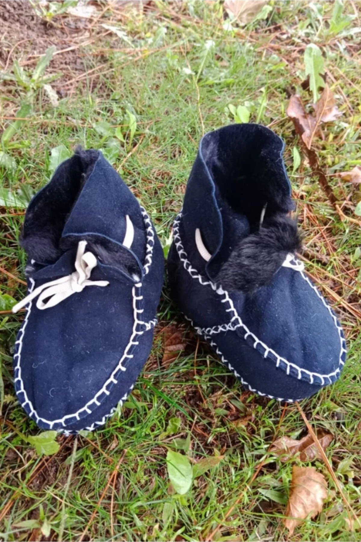 Lacivert Renkli Hakiki Kuzu Derisi Bagcikli İci Polarli Organik Ortopedik Cocuk Bebek İlkadim Bagcikli Patik Kanvas Sneaker Casual Deri Ayakkabi