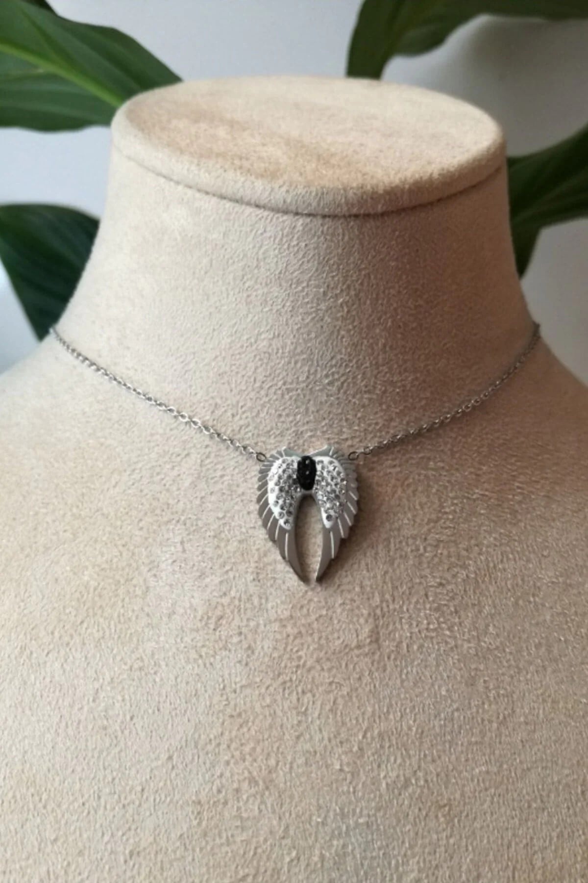 Melek Kanat Tasarim İnce Silver Zincirli Gumus Renkli Zirkon Tasli Kaliteli Paslanmaz Celik Kolye Stainless Stell