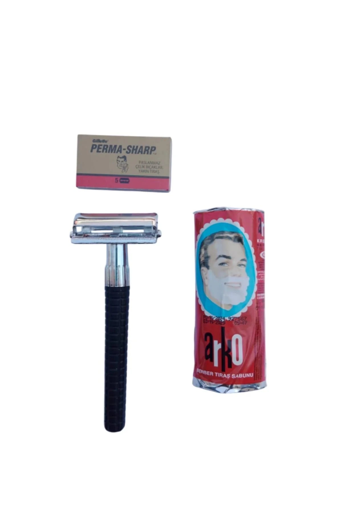 Orak Plastik Sapli Tras Makinasi Perma Sharp Yaprak Jilet Arko Berber Tras Sabunu Tras Seti