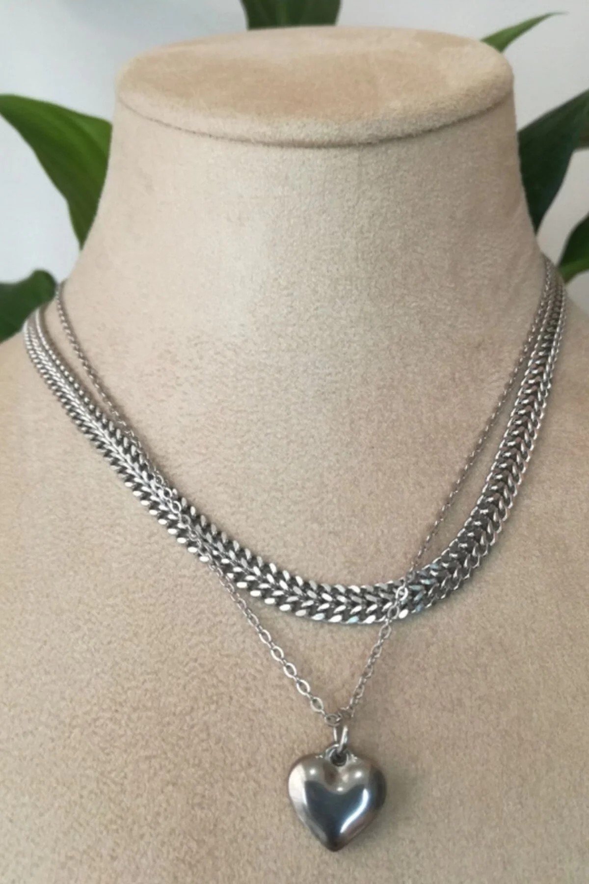 Orme Cift Silver Zincirli Kalp Tasarim Gumus Renkli Kaliteli Paslanmaz Celik Kolye Stainless Stell