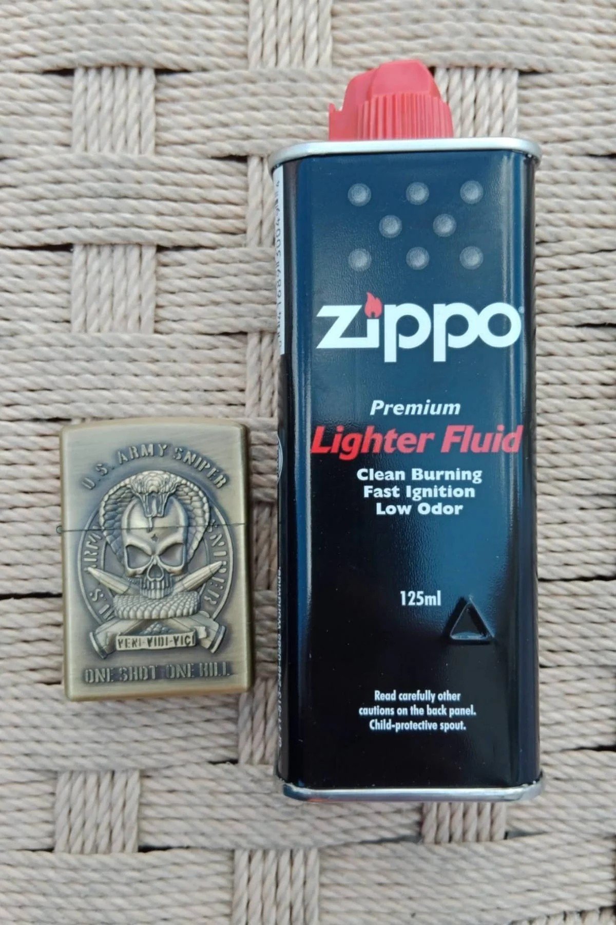 Ozel Tasarim Sari Renkli U.s.army Sniper One Shot One Kill Yazili Kabartmali Premium Zippo Cakmak