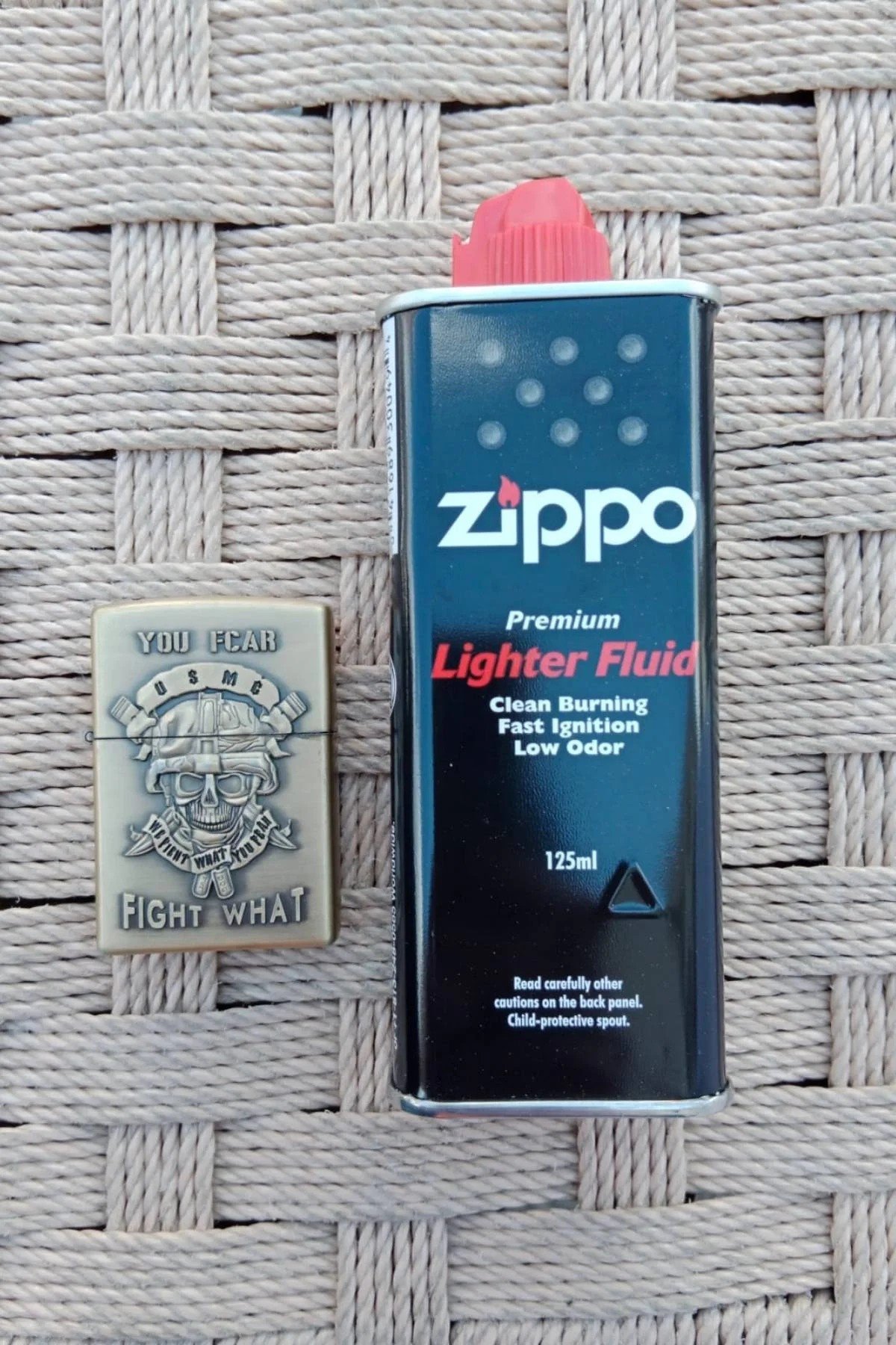 Ozel Tasarim Sari Renkli You Fcar Fight What Yazili Kuru Kafa Kabartmali Premium Zippo Cakmak