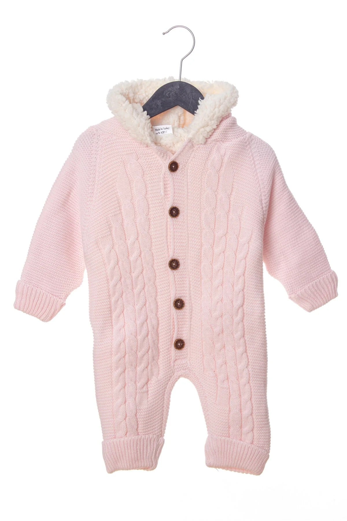 Pembe Renkli Bebe Wersoft Dugmeli Triko Uzun Kollu Kaliteli Kapusonlu Bebek Tulum