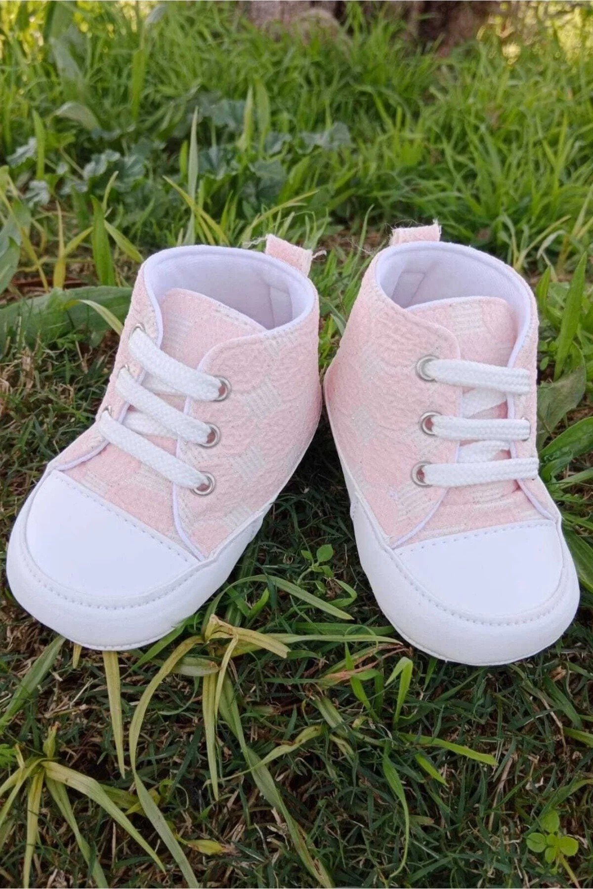 Pembe Renkli İci Pamuklu Organik Cocuk Bebek İlkadim Bagcikli Patik Sneaker Casual Ayakkabi