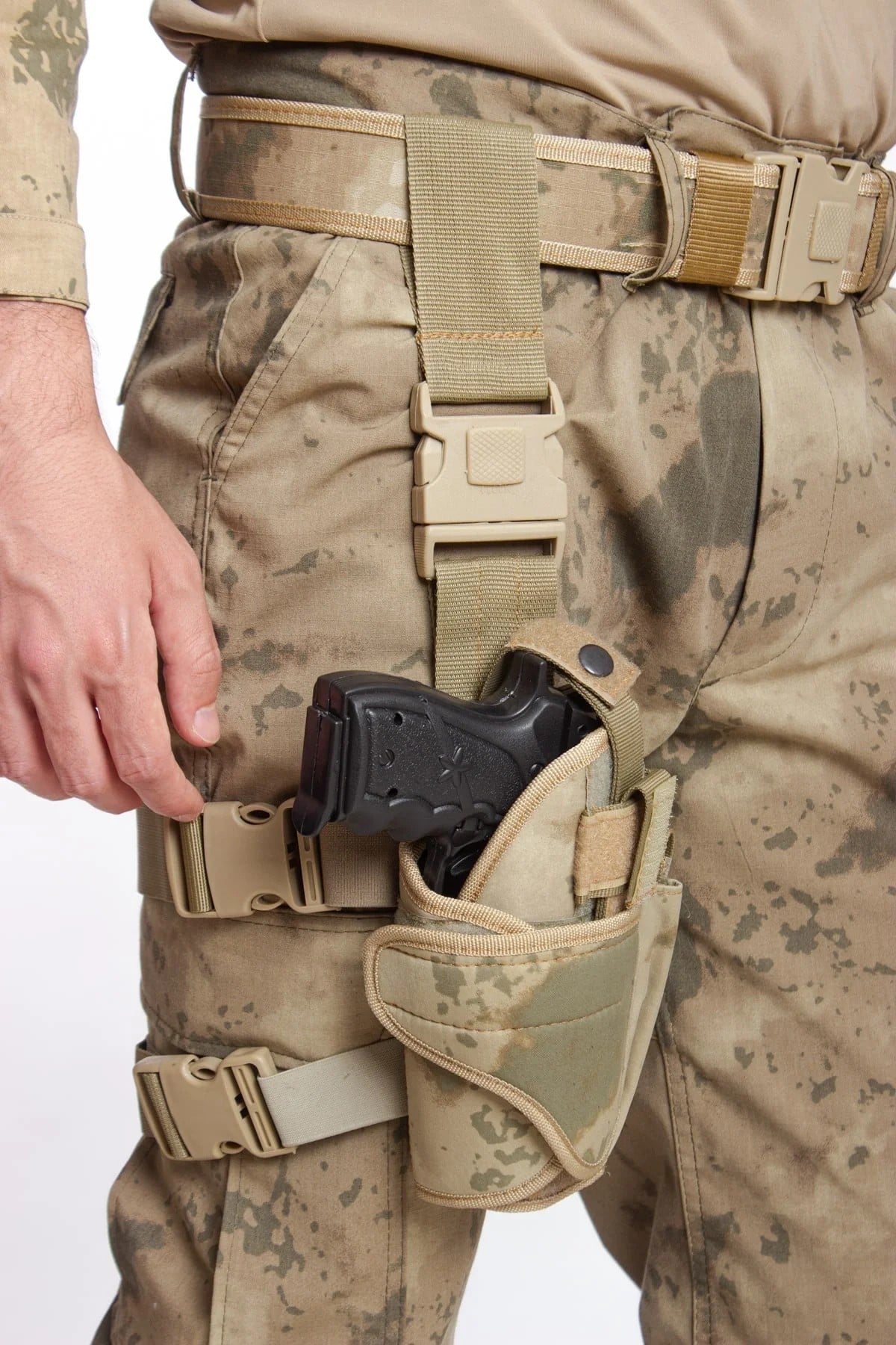 Sag El Jandarma Kamuflaj Tek Baglantili Airsoft Palaskaya Kemere Gecirmeli Ahtapot İmpertex Bacak Silah Kilifi