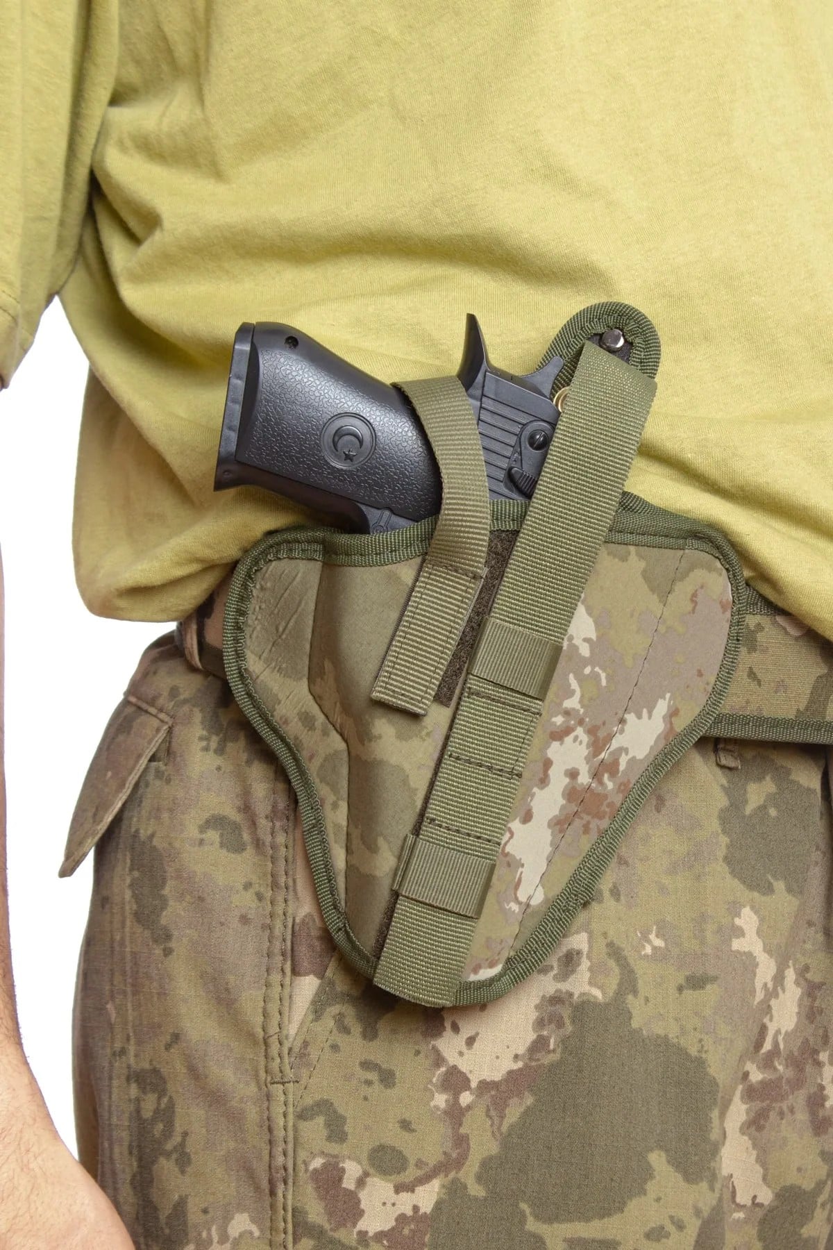 Sag El Kara Kuvvetleri Kamuflaj Renkli Cift Emniyetli Tam Kelebek Airsoft Palaskaya Kemere Gecirmeli İmpertex Silah Kilifi