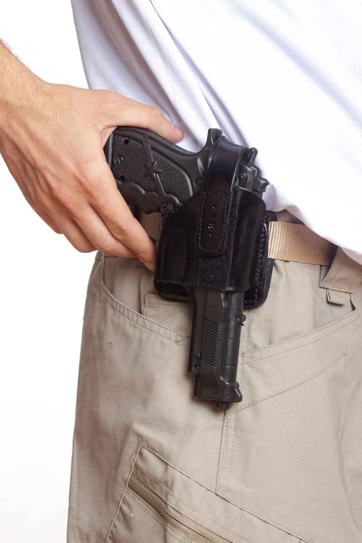 Sag El Siyah Renkli Hakiki Deri Tek Emniyetli Universal Airsoft Palaskaya Kemere Gecirmeli Kase Silah Kilifi