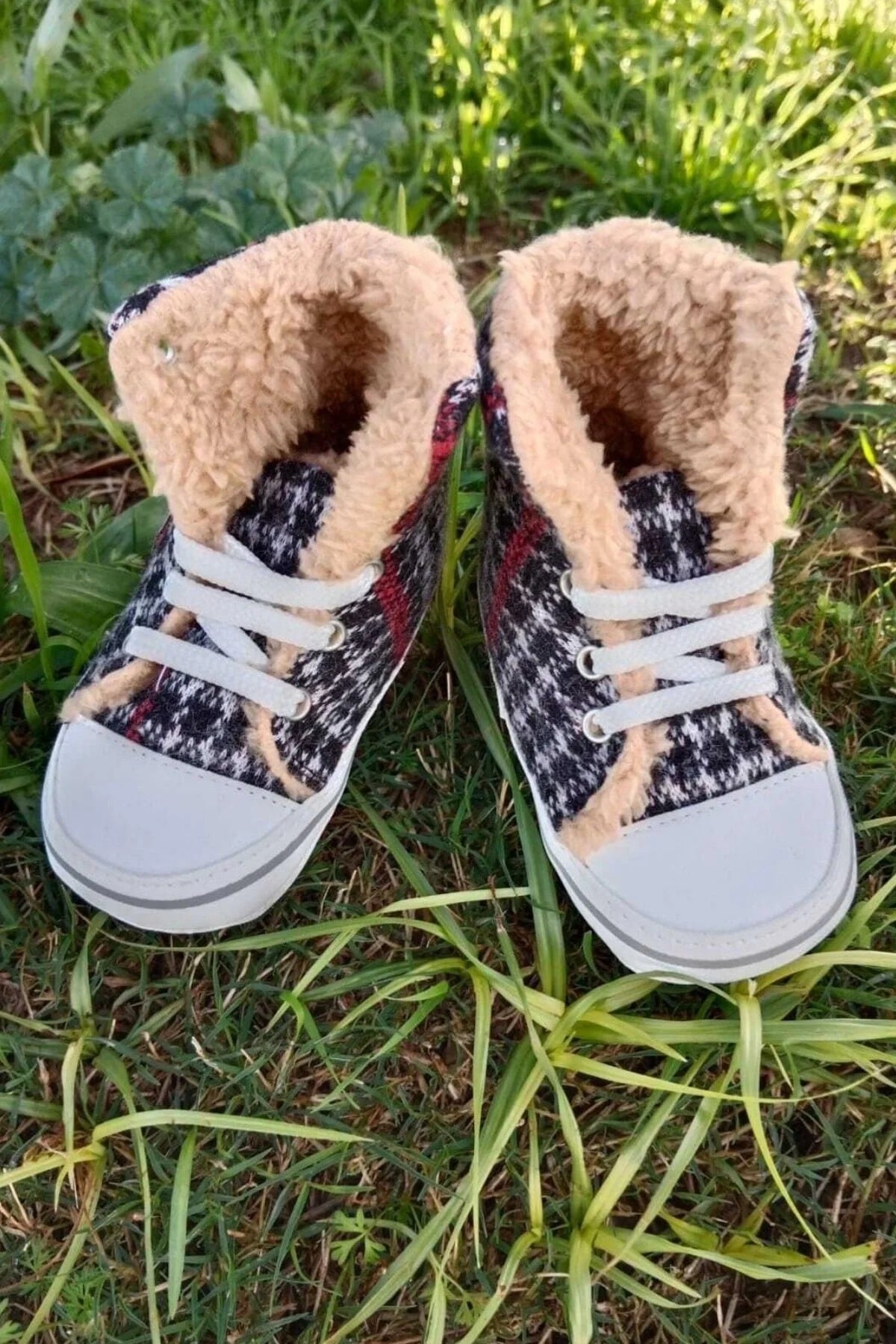 Siyah Kirmizi Renkli Converse Model İci Polarli Organik Unisex Cocuk Bebek İlkadim Bagcikli Patik Sneaker Casual Ayakkabi