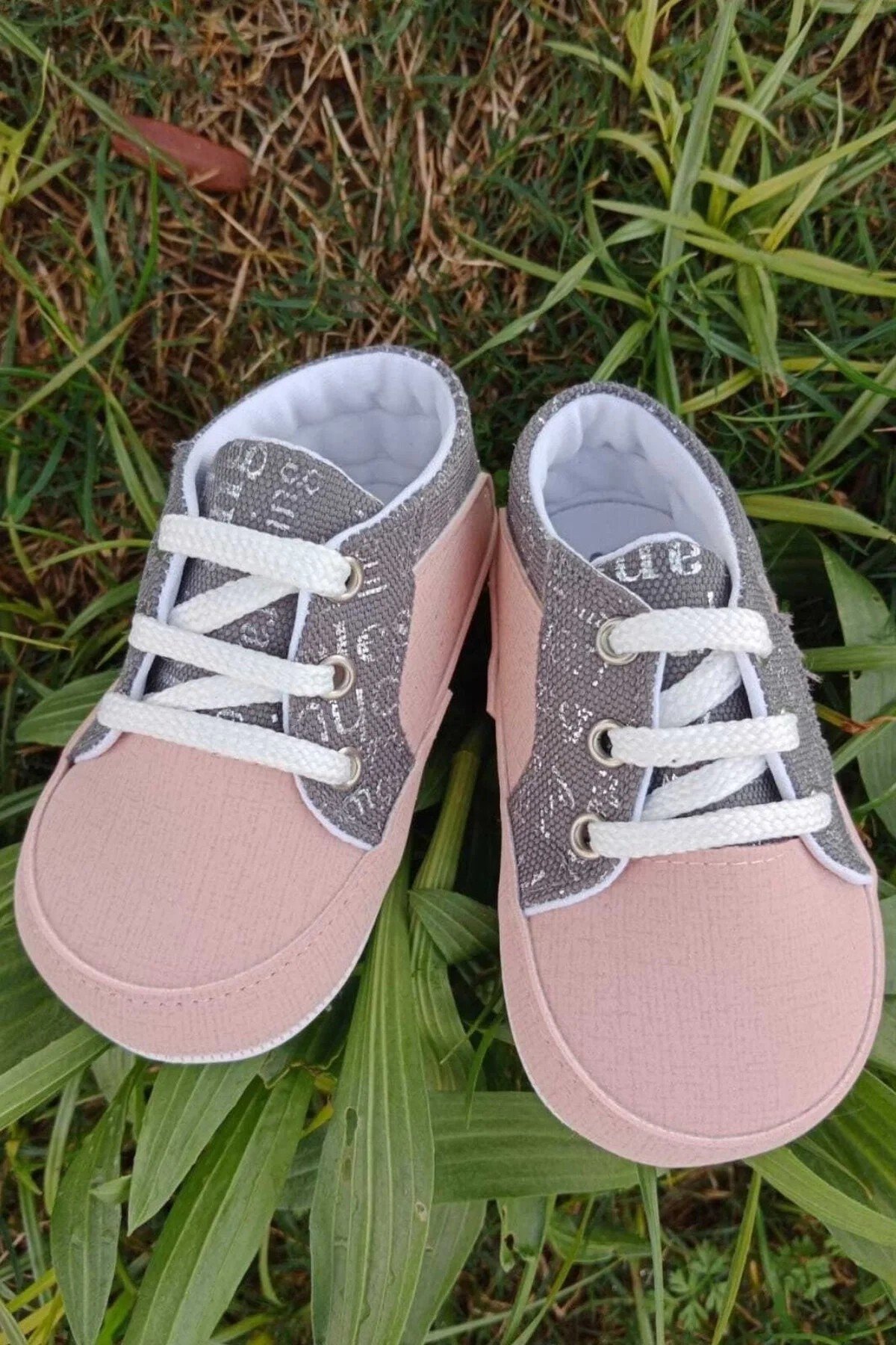 Somon Gri Renkli İci Pamuklu Organik Ortopedik Cocuk Bebek İlkadim Bagcikli Patik Kanvas Sneaker Casual Ayakkabi