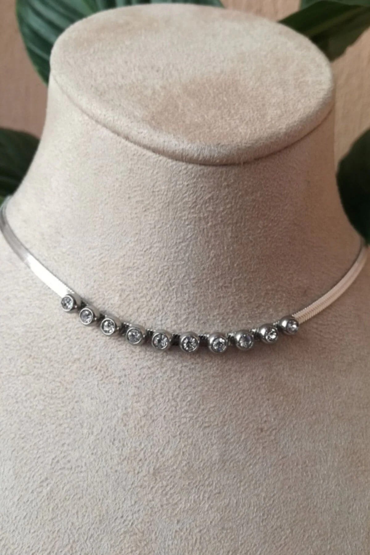 Su Yolu Tasarim İtalyan Zincirli Zirkon Tasli Gumus Renkli Kaliteli Paslanmaz Celik Kolye Stainless Stell