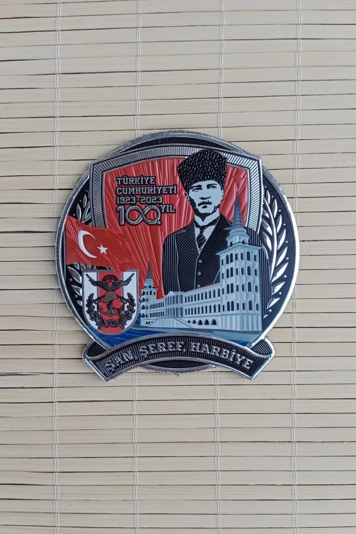 Turkiye Cumhuriyeti 1923 2023 100. Yil San Seref Harbiye Yazili 3d Tpu Termoplastik Silikon Kabartma Nakis İslemeli Arma Pec Patch