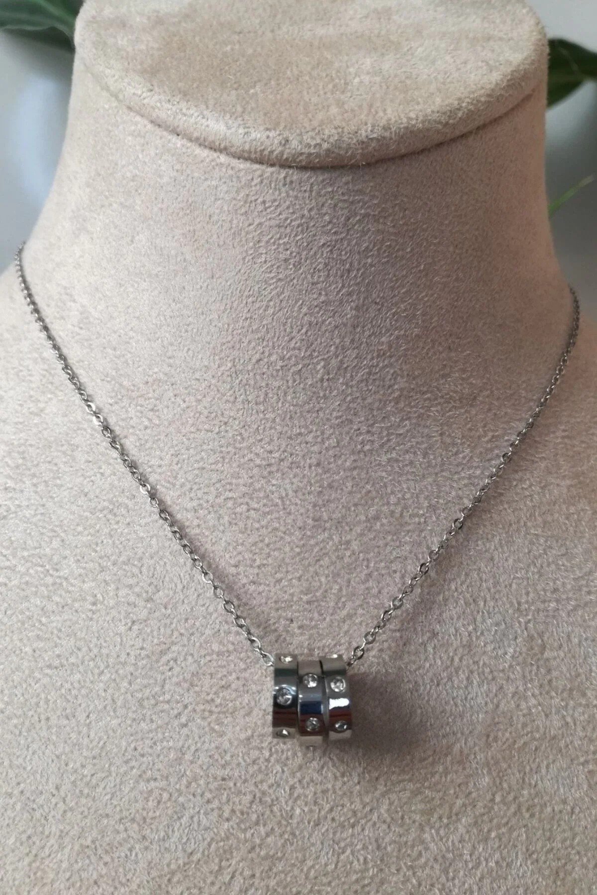 Uc Halkali Tasarim İnce Silver Zincirli Gumus Renkli Kaliteli Paslanmaz Celik Kolye Stainless Stell