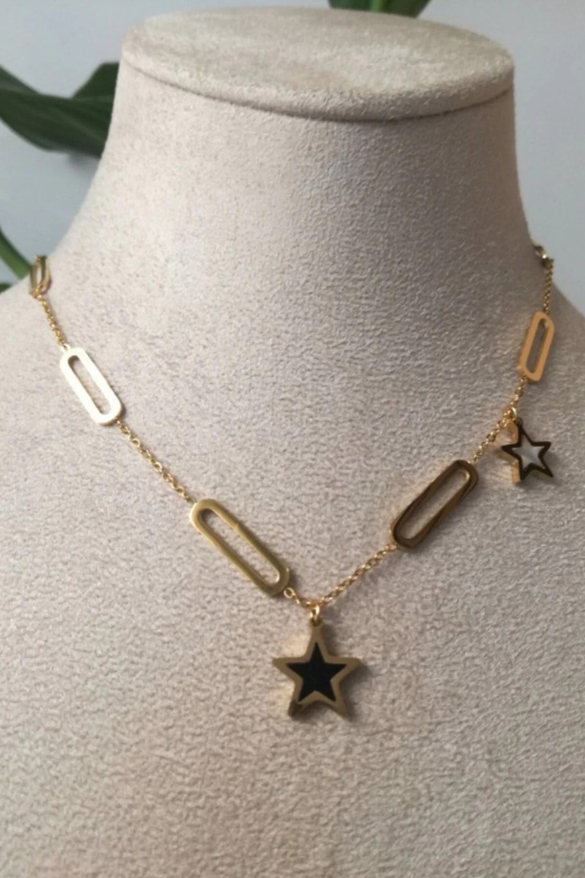 Yildiz Tasarim İnce Gold Zincirli Zirkon Akik Selenit Tasli Altin Renkli Kaliteli Paslanmaz Celik Kolye Stainless Stell