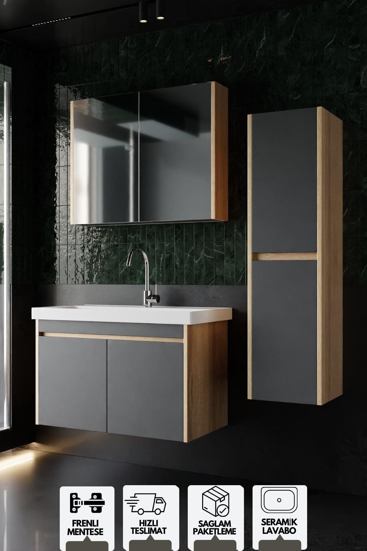 Dallas 60 Cm Banyo Dolabı S.Mese/Antrasit