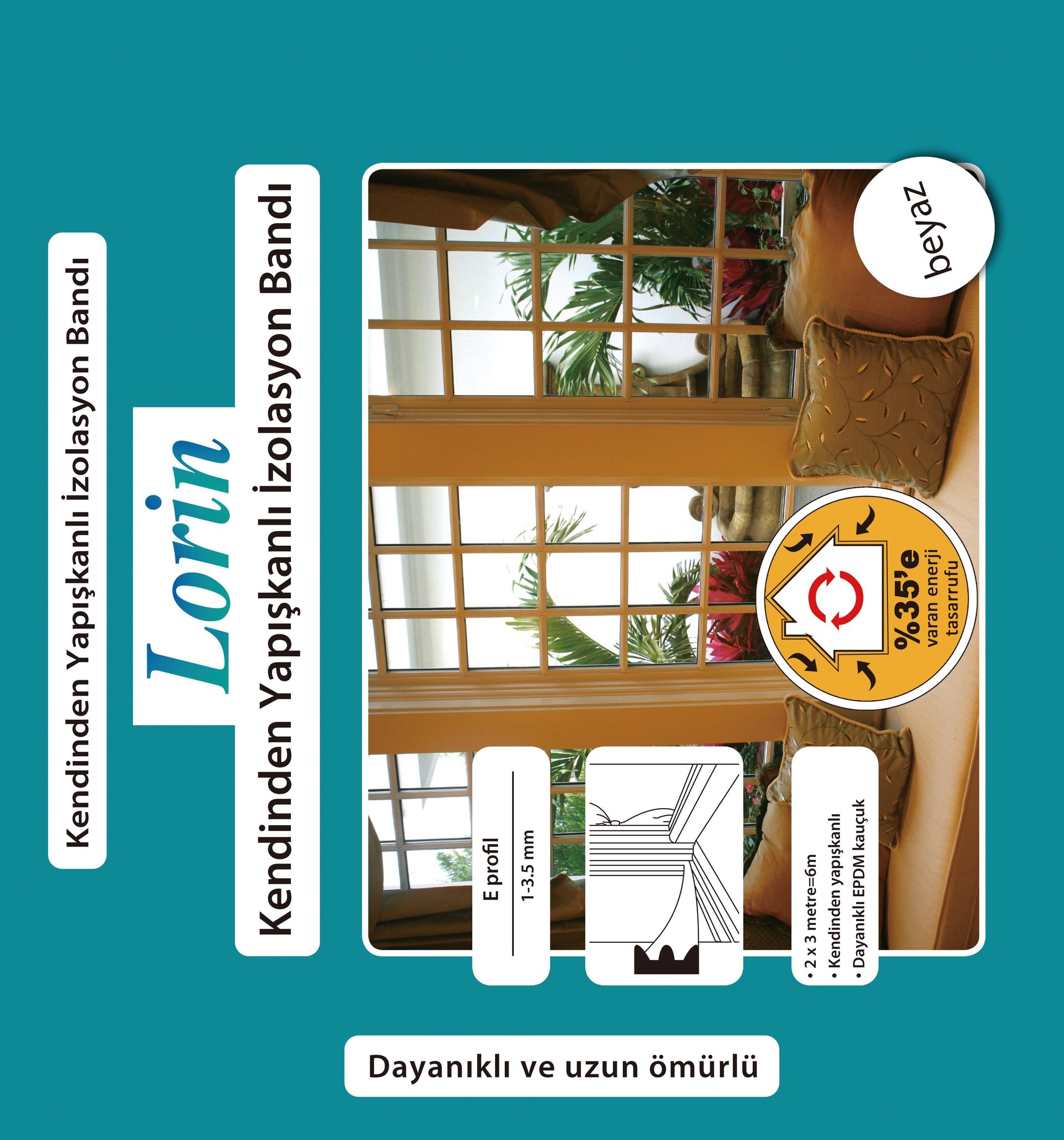 Kapı Pencere Bandı E Tipi Beyaz 6Mt