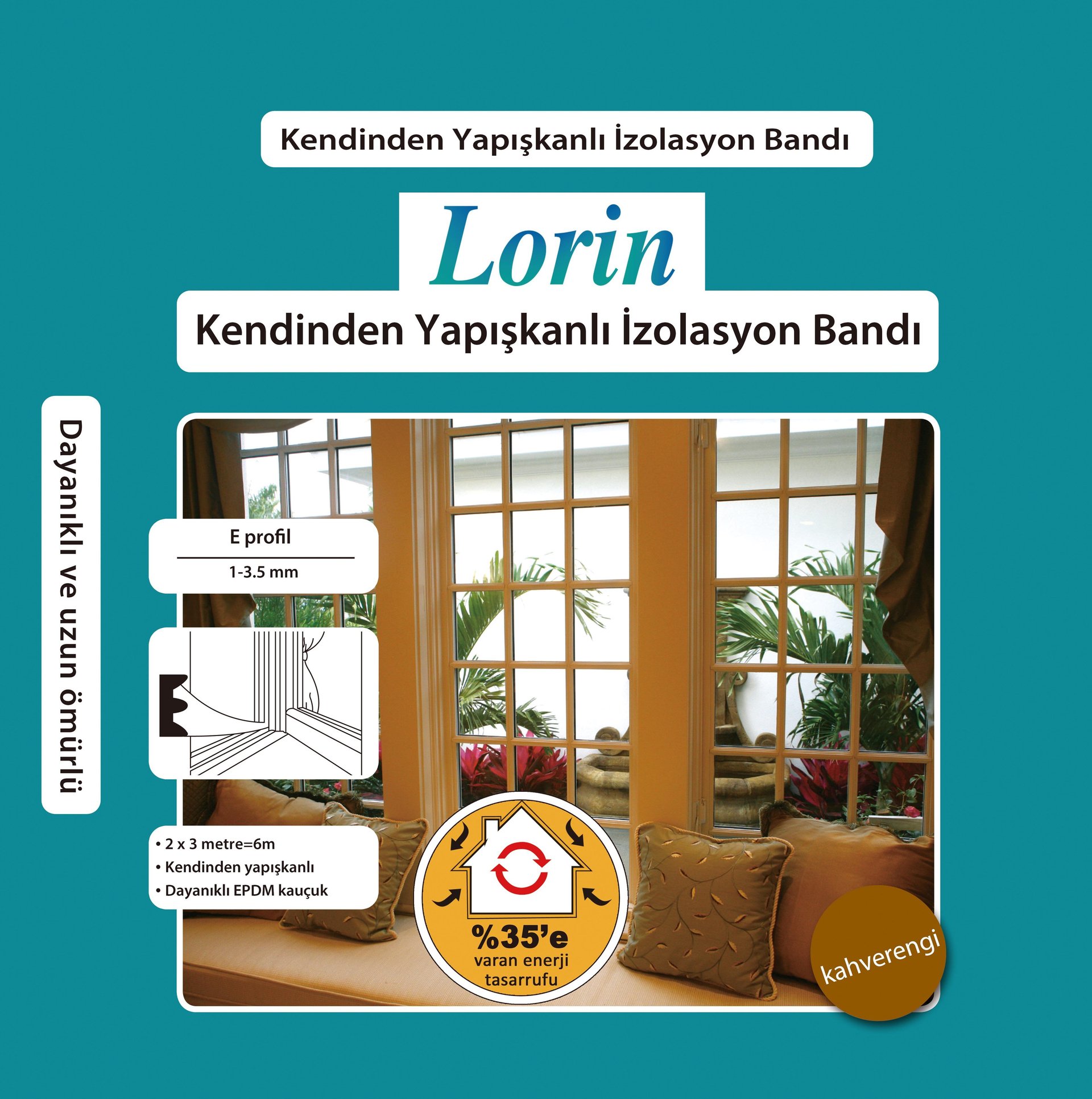 Kapı Pencere Bandı E Tipi Kahverengi 6Mt