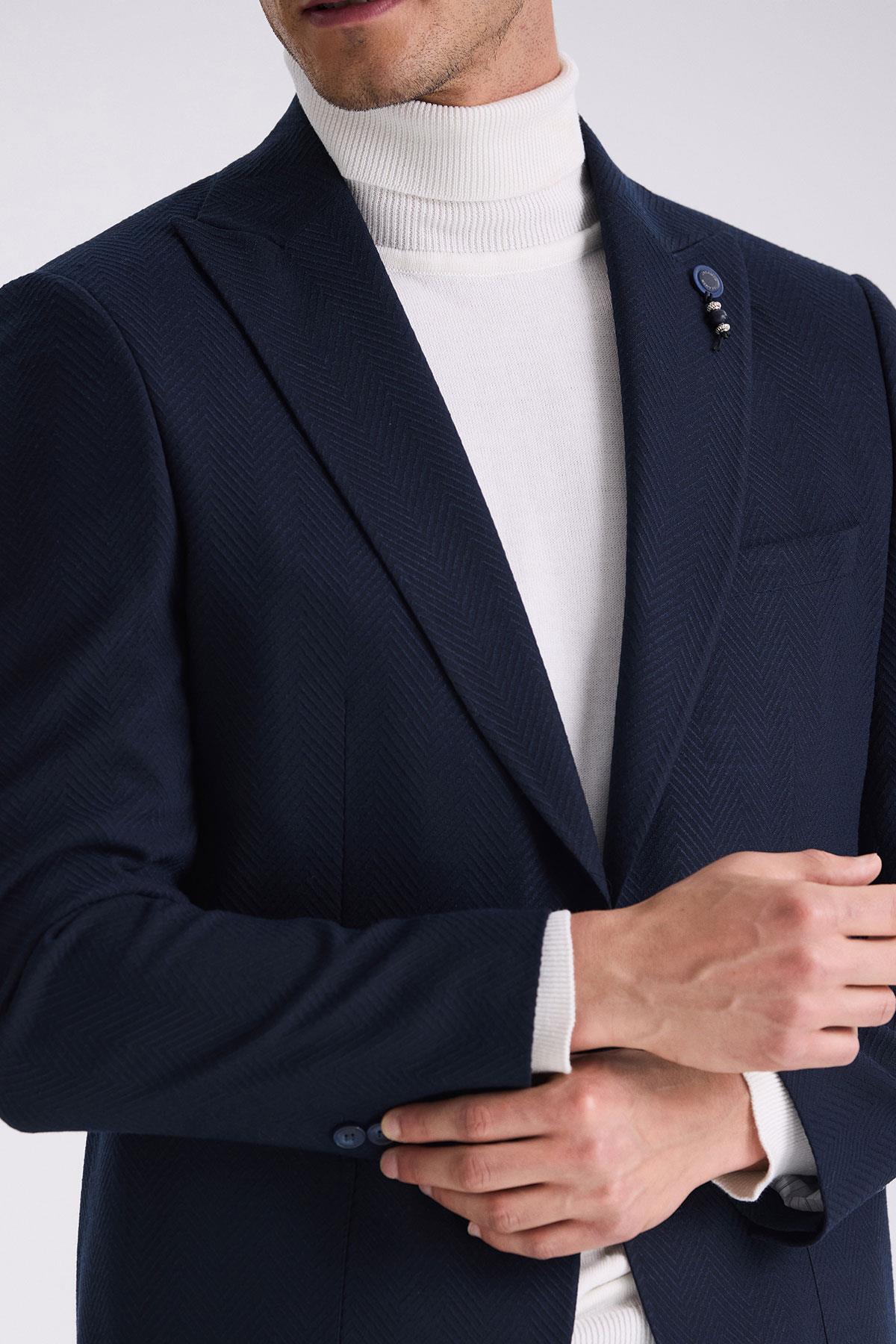 Dar Kalıp - Slim Fit Serili Ceket-Jakamen  Mono Yaka  Serili• CeketJakamen