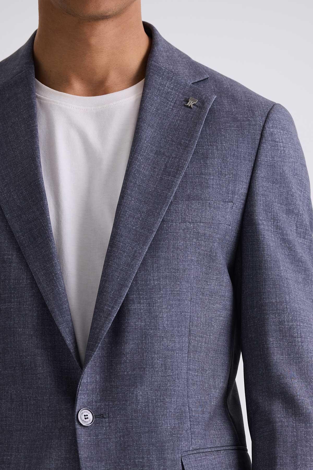 Gri Slim Fit Mono Yaka Keten Takım ElbiseSlim Fit Takım ElbiseJakamen