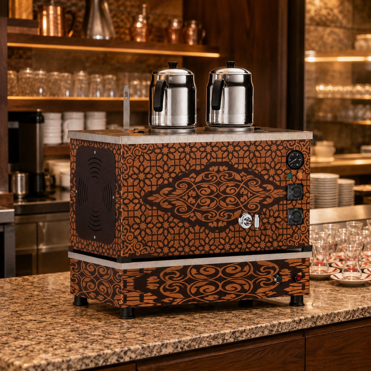 ankaAnka Doğalgazlı Bakır Pro Compact Hibrit Smart 2 Demlikli 20 Litre Çay MakinesiAPKO2-G-S
