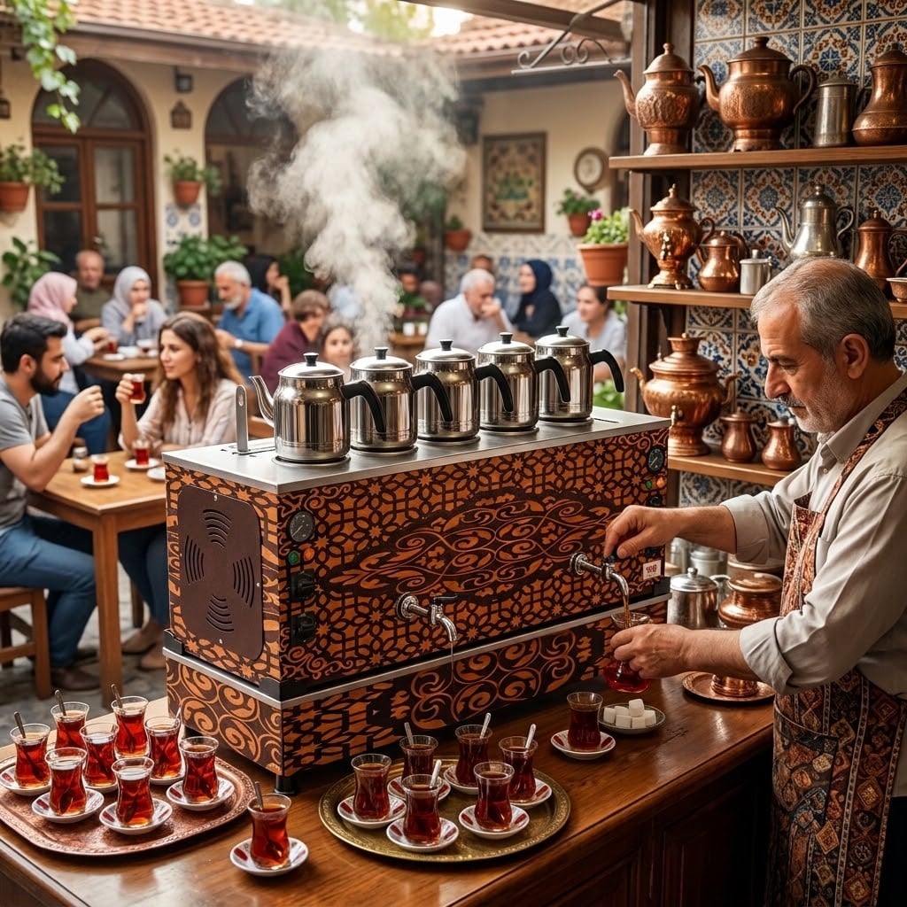 ankaAnka Doğalgazlı Bakır Pro Compact Hibrit Smart 5 Demlikli 50 Litre Çay MakinesiAPKO5-G-S