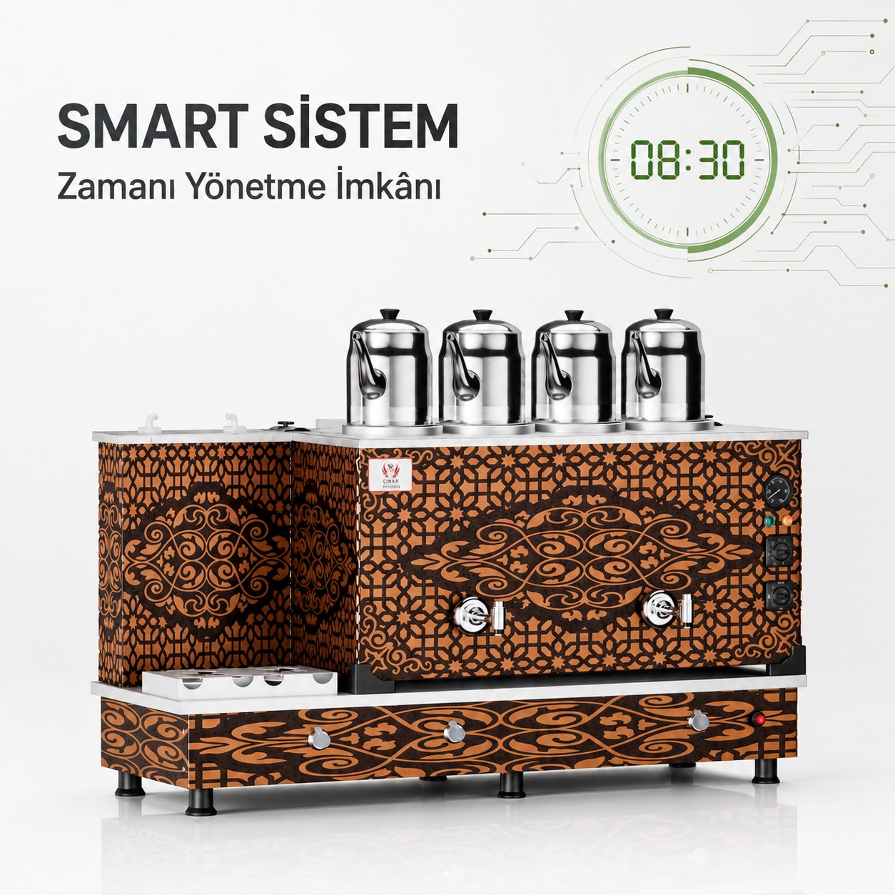 ankaAnka Doğalgazlı Bakır Smart Turbo Hibrit 4 Demlikli 40 Litre Çay MakinesiBTF4-G-S
