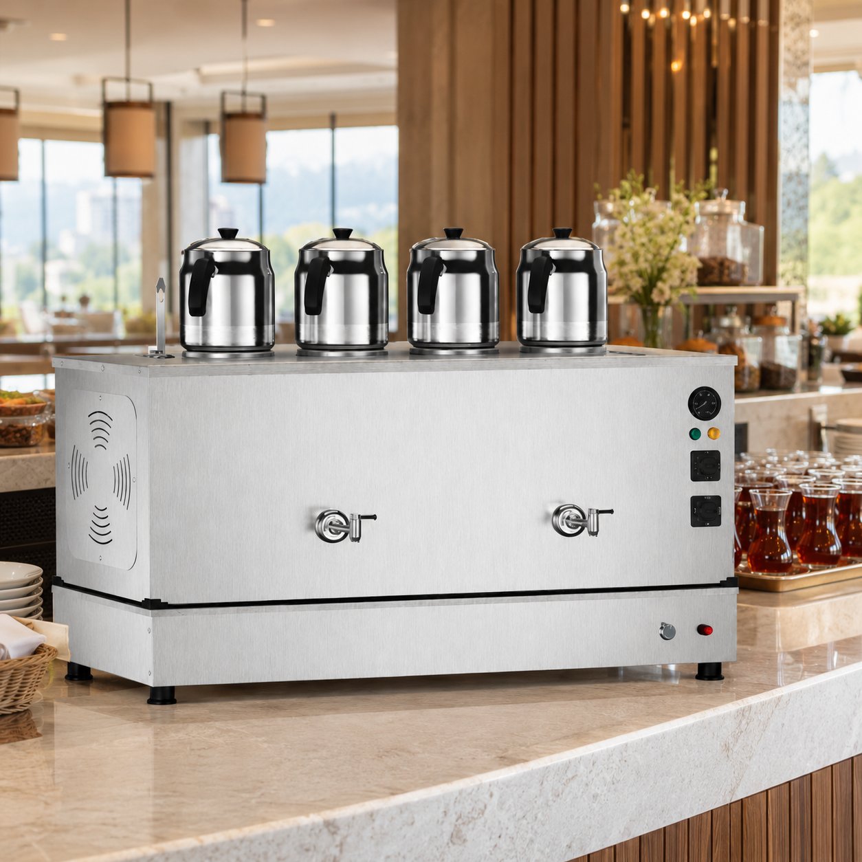ankaAnka Doğalgazlı İnox Pro Compact Hibrit Smart 4 Demlikli 40 Litre Çay MakinesiIPKO4-G-S