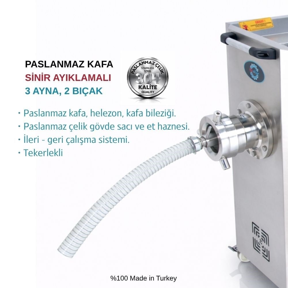 Bosfor MakinaBosfor No:130 Sinir Ayıklamalı Paslanmaz Kafa Et Kıyma Makinesi 380VUKM-130PTS