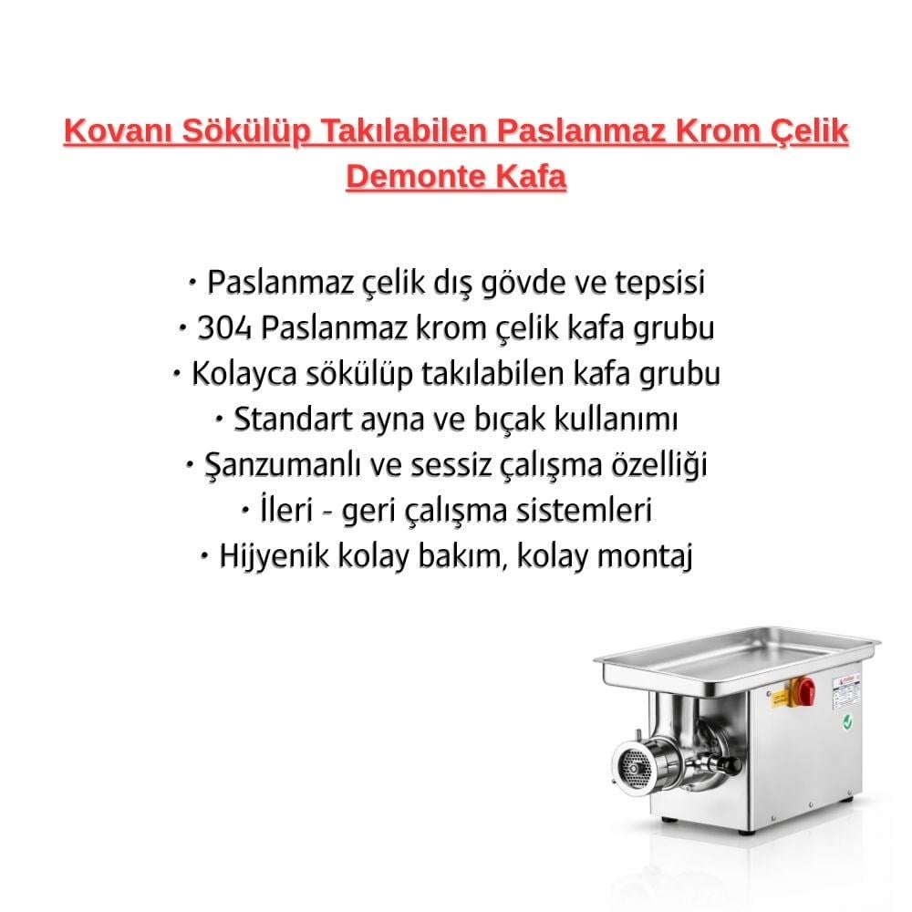 Çağdaş MakinaÇağdaş 12 No 12 Lik Sök Tak Kafa Paslanmaz Et Kıyma Makinesi 220VSPMC-184121-P
