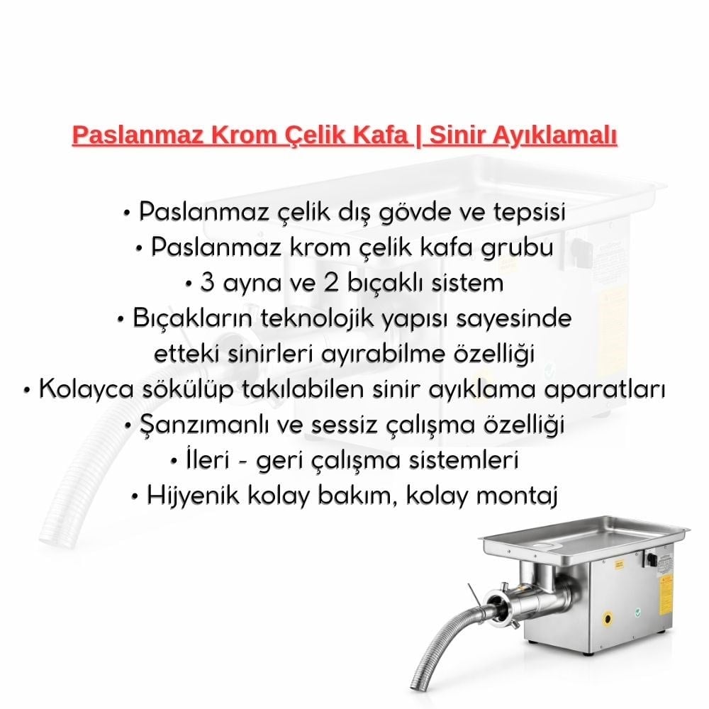 Çağdaş MakinaÇağdaş 32 No 32 Lik Sinir Ayıklamalı Paslanmaz Et Kıyma Makinesi 220VSPSA-226321