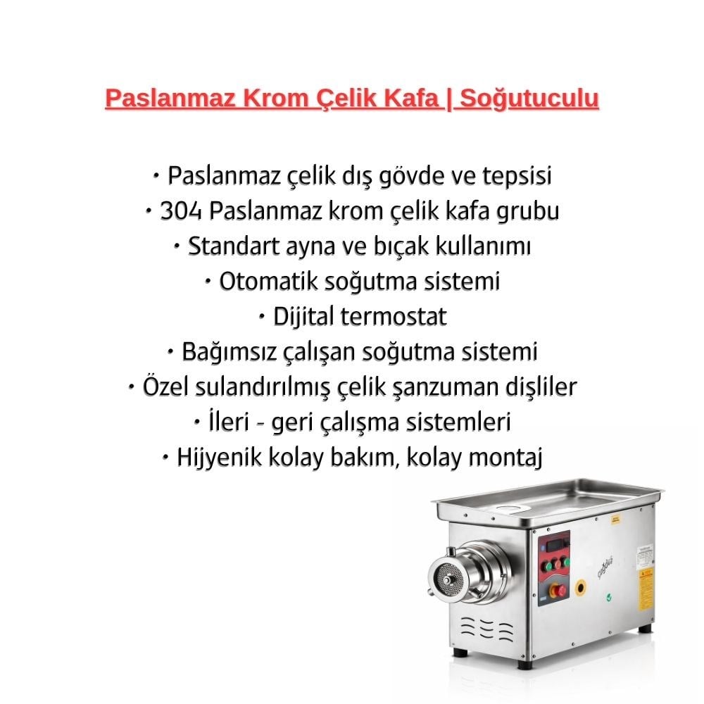 Çağdaş MakinaÇağdaş 32 No 32 Lik Soğutuculu Paslanmaz Et Kıyma Makinesi 220VSPMK-228321