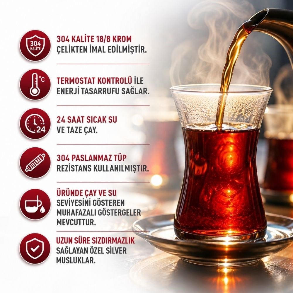 Işıkgaz SilverinoxIşıkgaz Silver 80 Bardak Standart Çay Makinesi 9 Lt Çay PotuSLVR-2002