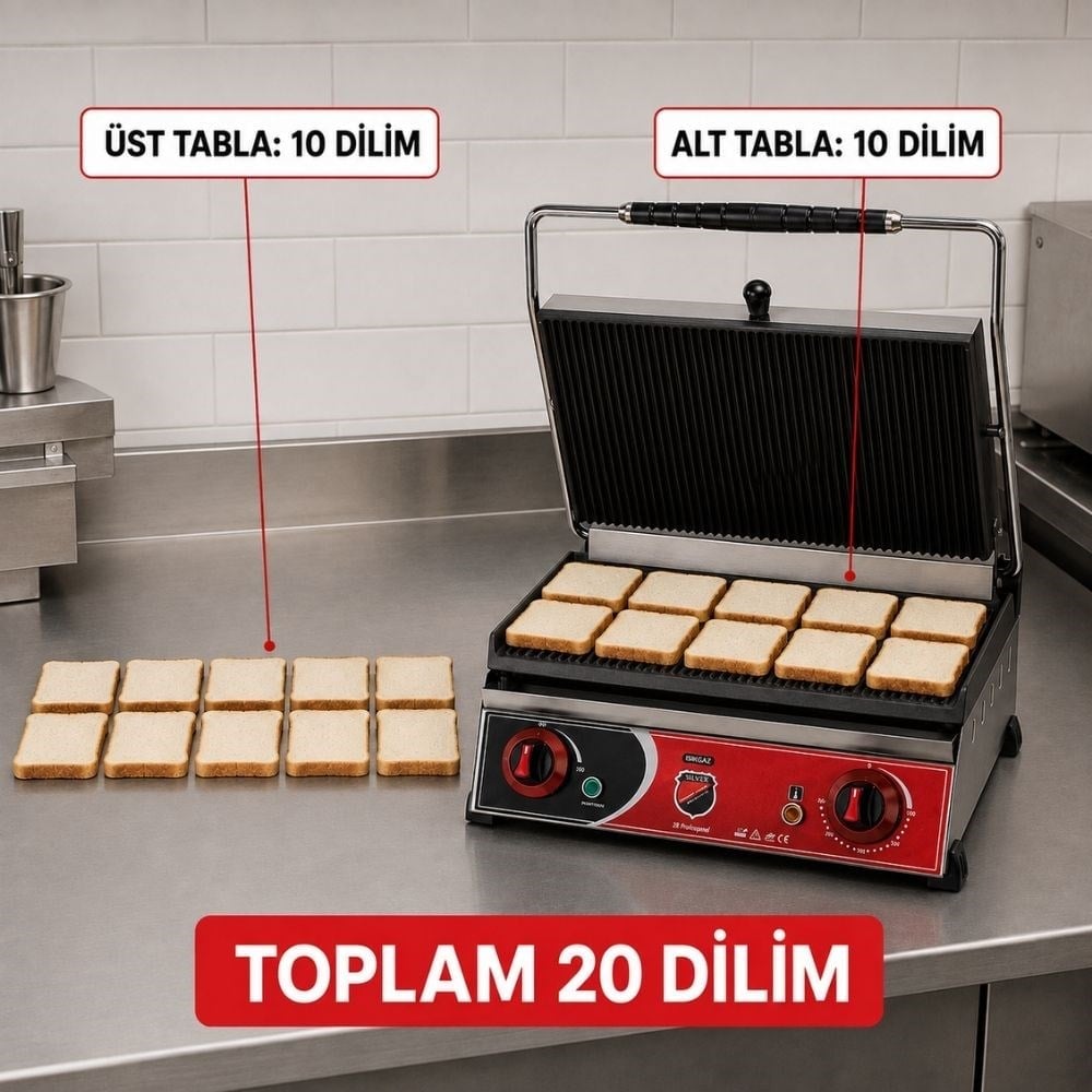 Işıkgaz SilverinoxIşıkgaz Silver Elektrikli Döküm 20 Dilim Tost MakinesiSLVR-2131DZ