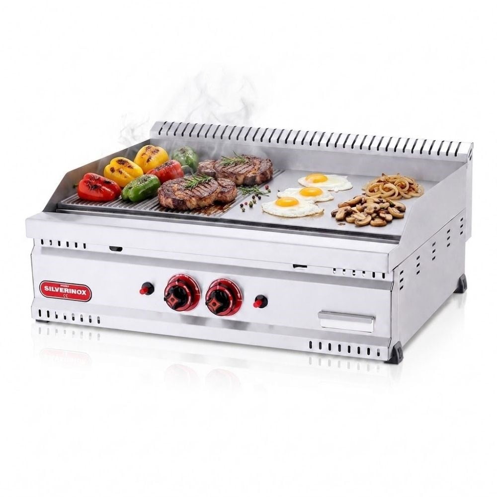 Işıkgaz SilverinoxSilverinox 600 Seri Doğalgazlı Yarı Oluklu Izgara 60x60 Cm 220VPG-60-Y