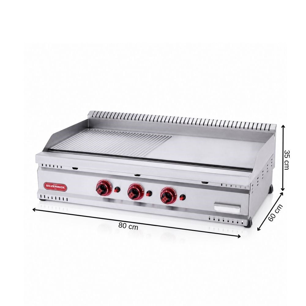 Işıkgaz SilverinoxSilverinox 600 Seri Tüplü Yarı Oluklu Izgara 80x60 Cm 220VPG-80-Y-G