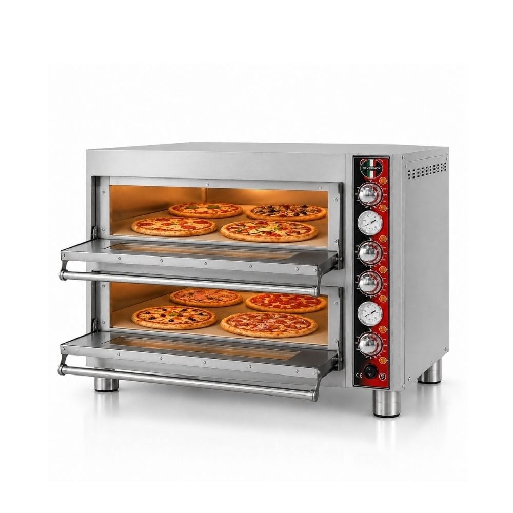 Işıkgaz SilverinoxSilverinox Elektrikli Çift Kat 25 Cm 4+4 Pizza Kapasiteli Pizza Fırını 380VPF-52 D