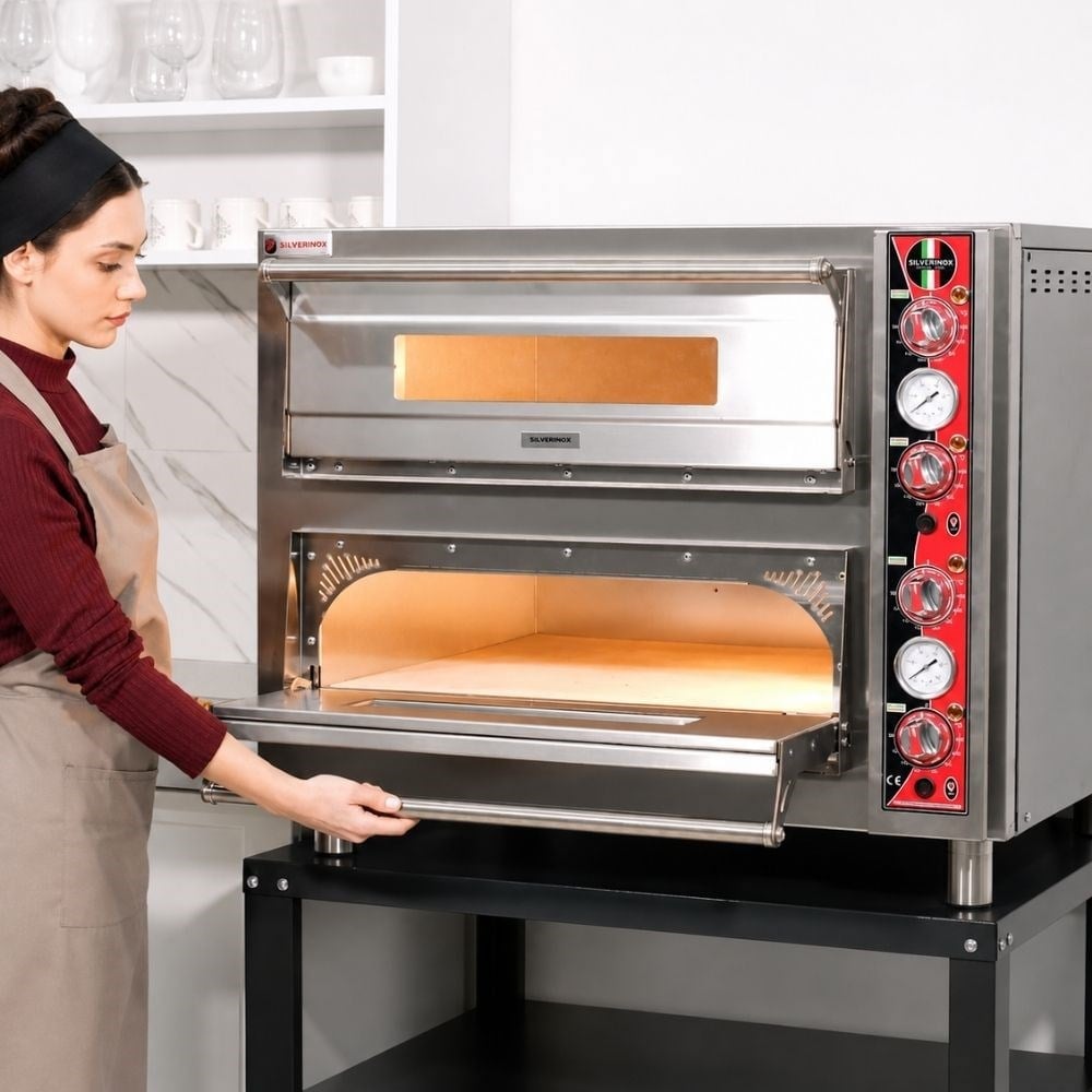Işıkgaz SilverinoxSilverinox Elektrikli Çift Kat 30 Cm 6+6 Pizza Kapasiteli Pizza Fırını 380VPF-92 D